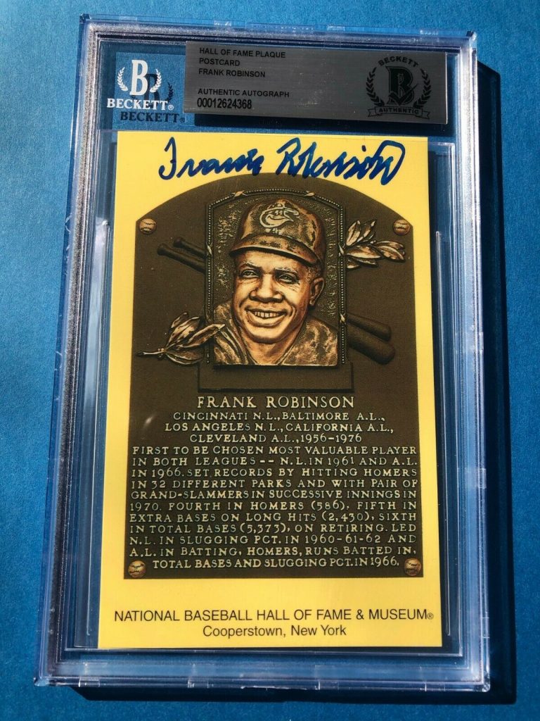 FRANK ROBINSON SIGNED HALL OF FAME PLAQUE POSTCARD BECKETT AUTHENTICATED BAS COLLECTIBLE MEMORABILIA