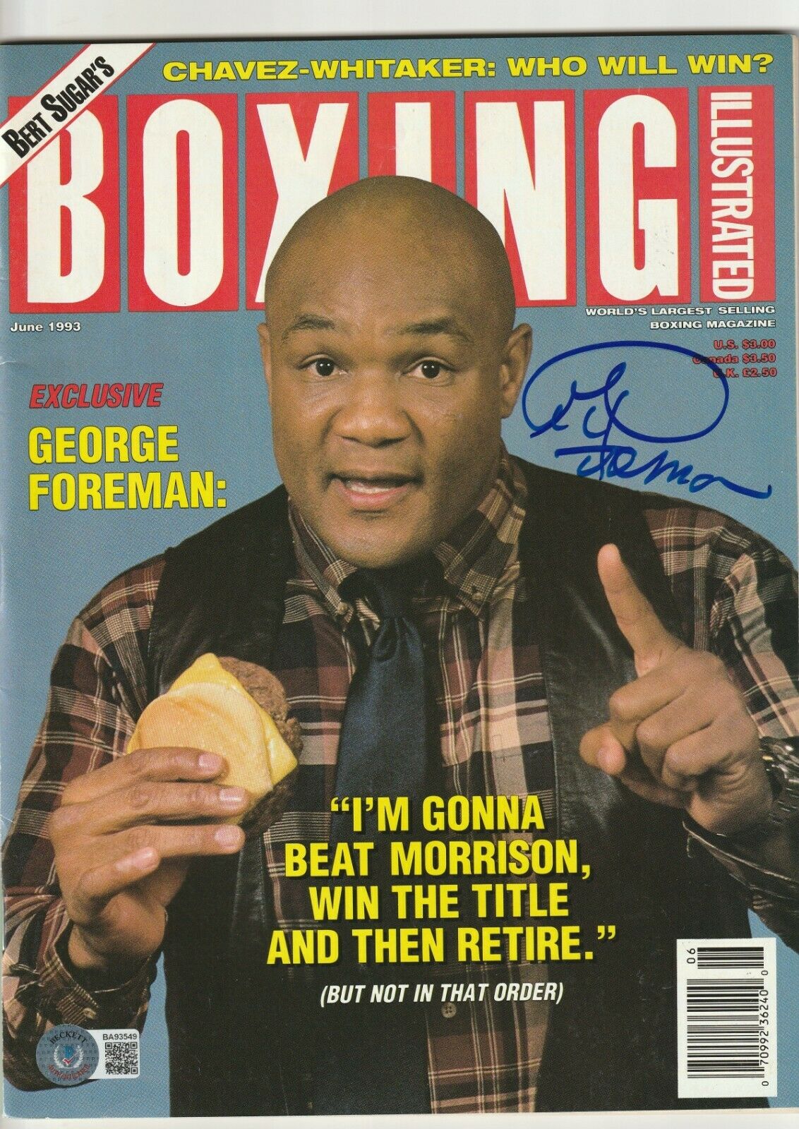 GEORGE FOREMAN Signed 6/93 BOXING ILLUSTRATED w/ Beckett COA (NO Label ...