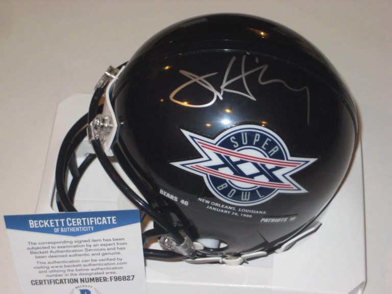 JAY HILGENBERG SIGNED BEARS SUPER BOWL XX MINI-HELMET + BECKETT COA COLLECTIBLE MEMORABILIA