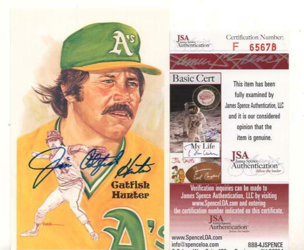JIM CATFISH HUNTER OAKLAND A'S SIGNED 1987 PEREZ STEELE JSA Autographia