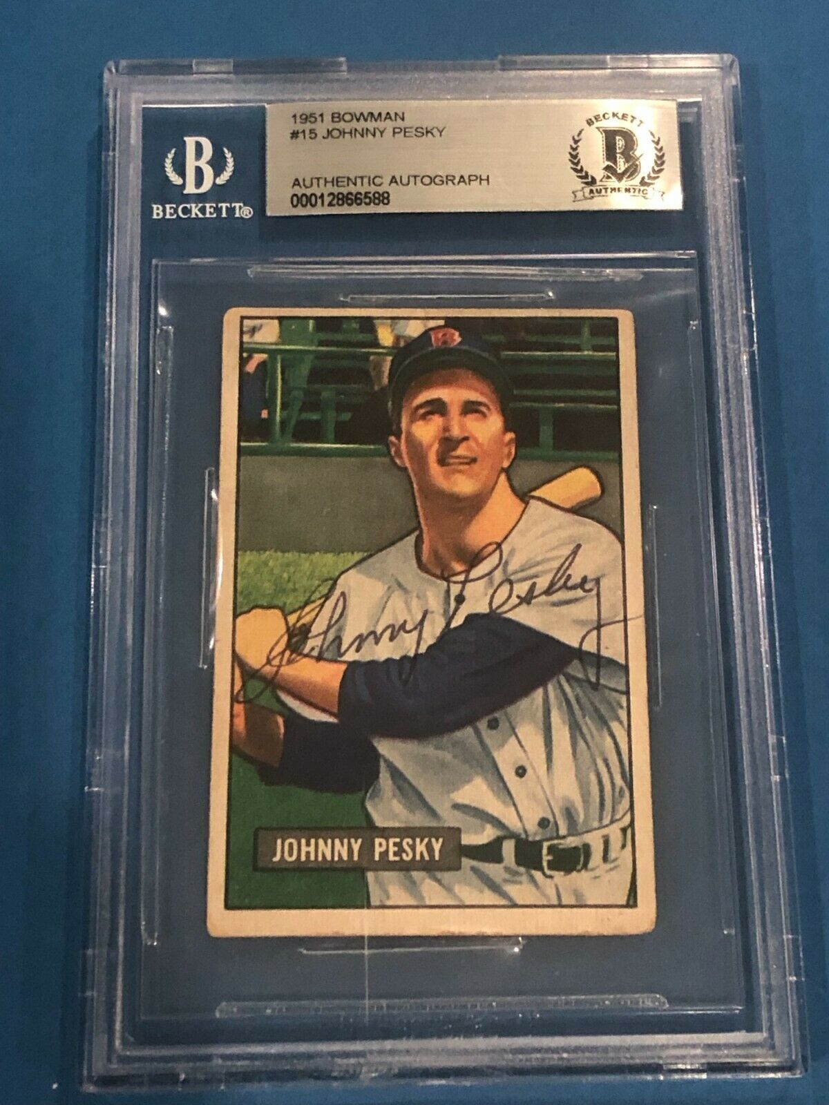 JOHNNY PESKY Signed 1951 BOWMAN Card 15 Beckett Authenticated (BAS