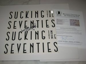 KEITH RICHARDS (ROLLING STONES) SIGNED SUCKING 70’S LP COVER W/ BECKETT LOA WOOD COLLECTIBLE MEMORABILIA