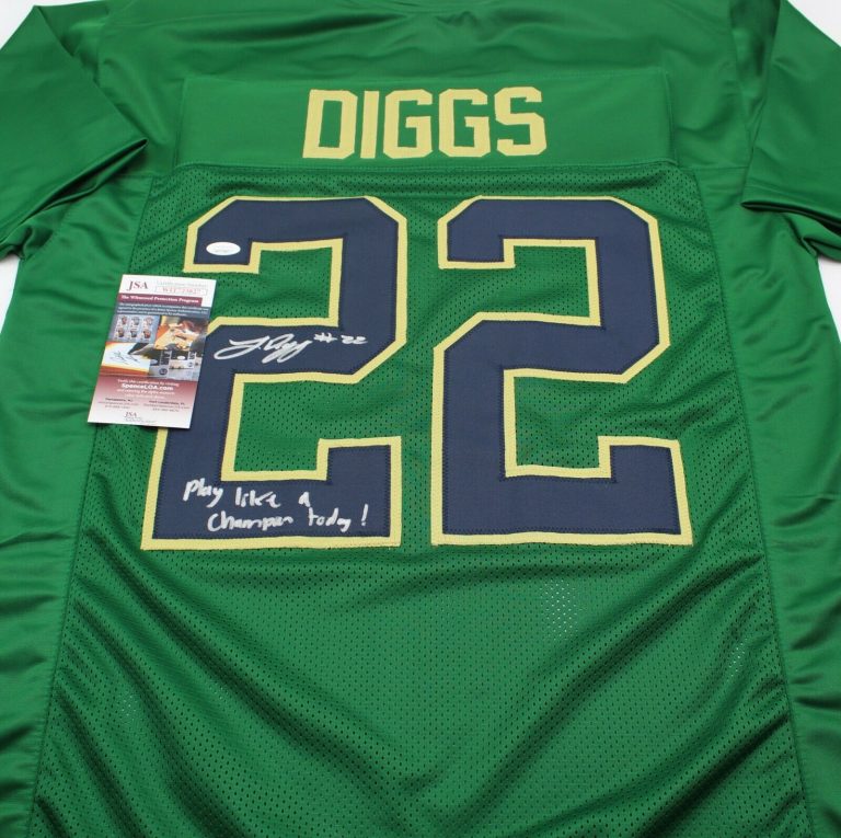 LOGAN DIGGS SIGNED CUSTOM GREEN NOTRE DAME JERSEY W/JSA COA WITNESS PROOF PLACT COLLECTIBLE MEMORABILIA
