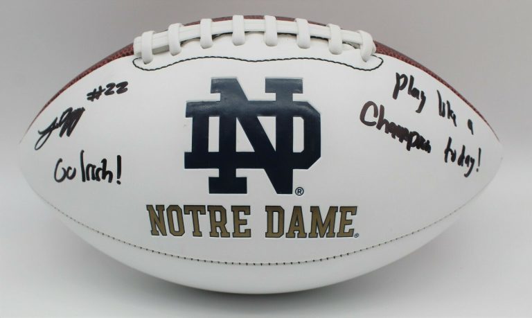 LOGAN DIGGS SIGNED NOTRE DAME FIGHTING IRISH LOGO FOOTBALL W/JSA COA WITNESS #1 COLLECTIBLE MEMORABILIA