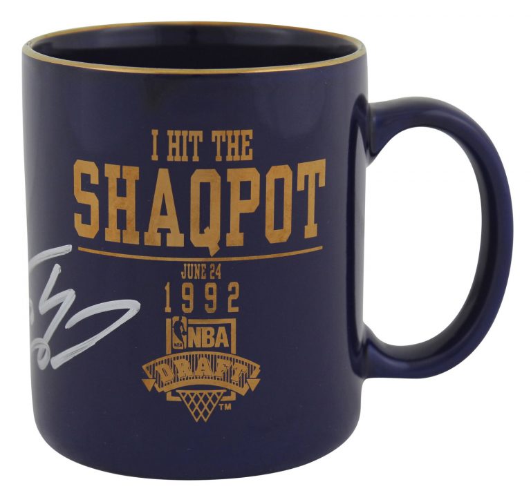 MAGIC SHAQUILLE O’NEAL SIGNED SHAQPOT 1992 NBA DRAFT COFFEE MUG BAS WIT #WP79163 COLLECTIBLE MEMORABILIA