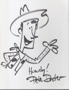 PETE DOCTER HAND SIGNED 8×11 WOODY TOY STORY ORIGINAL ARTWORK RARE JSA LETTER COLLECTIBLE MEMORABILIA