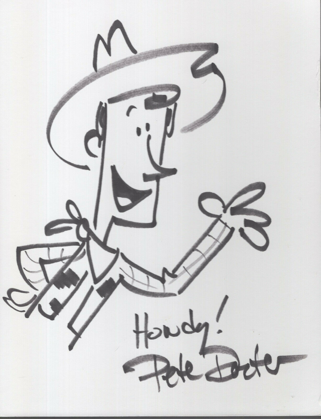 PETE DOCTER HAND SIGNED 8x11 WOODY TOY STORY ORIGINAL ARTWORK RARE JSA LETTER