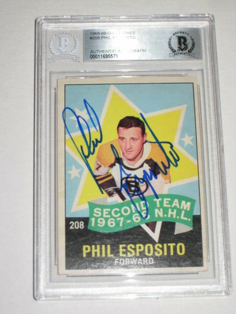 PHIL ESPOSITO SIGNED 1968-69 O-PEE-CHEE CARD #208 BECKETT AUTHENTICATED COLLECTIBLE MEMORABILIA