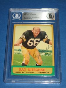 RAY NITSCHKE (PACKERS) SIGNED 1963 TOPPS ROOKIE CARD #96 BECKETT – VINTAGE SIG! COLLECTIBLE MEMORABILIA