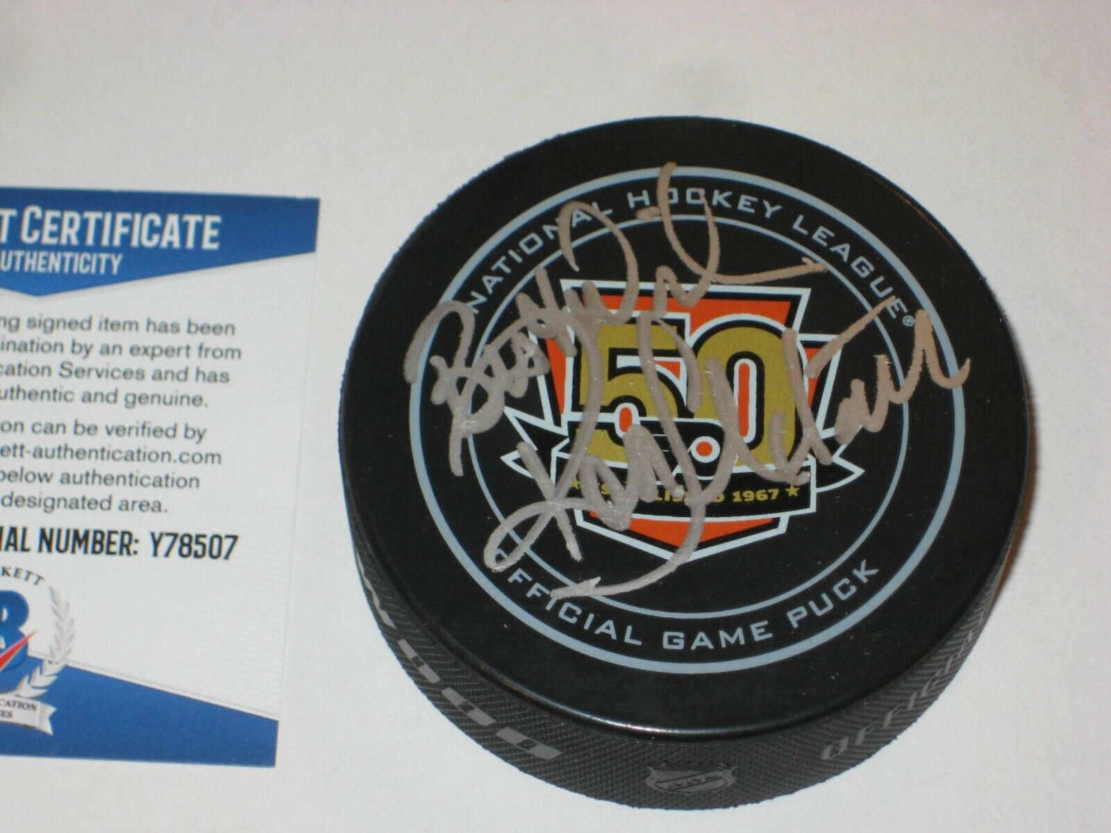 RON HEXTALL Signed FLYERS 50th ANNIVERSARY Official GAME Puck w ...