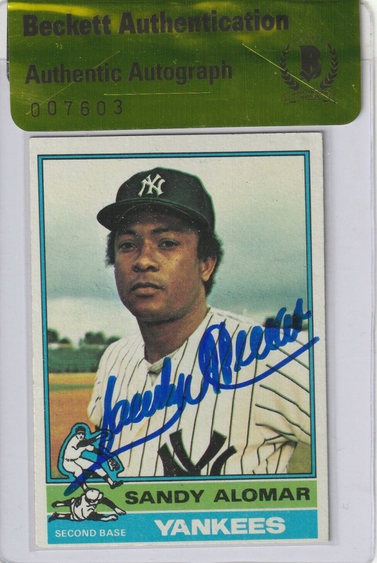 SANDY ALOMAR SIGNED 1976 TOPPS CARD #629 W/ BECKETT AUTHENTICITY SEAL COLLECTIBLE MEMORABILIA