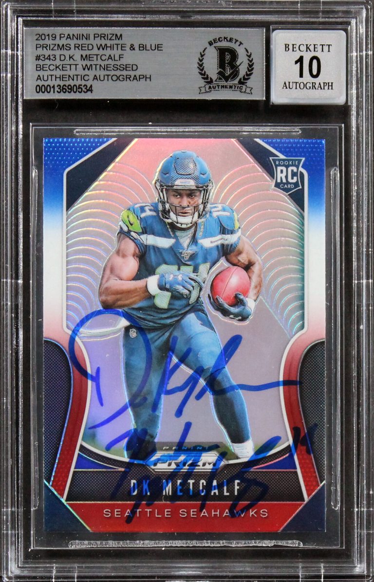 SEAHAWKS DK METCALF SIGNED 2019 PANINI PRIZM RW&B #343 RC AUTO 10! BAS SLABBED COLLECTIBLE MEMORABILIA