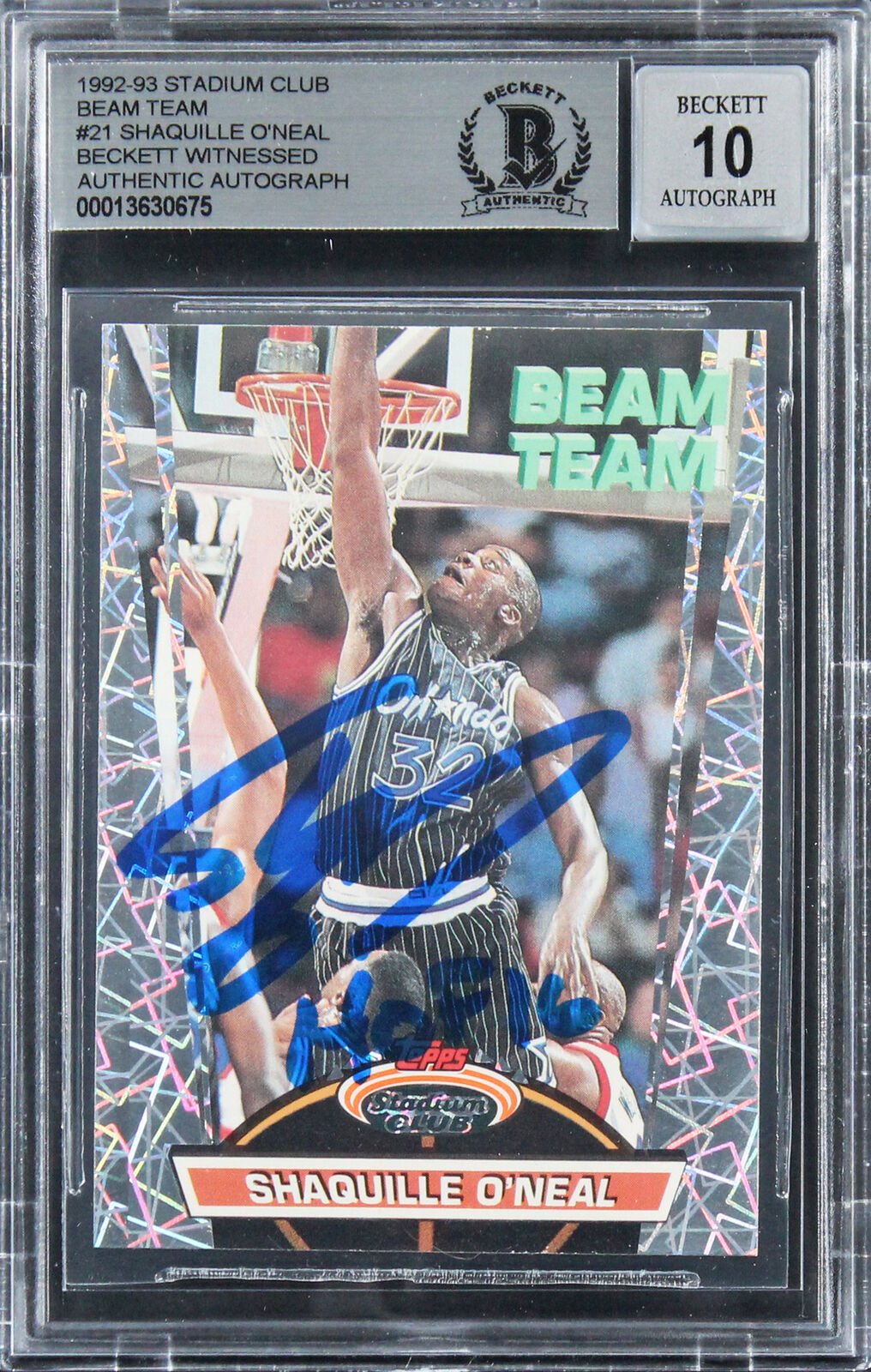 Shaquille O'Neal Signed 1992 Stadium Club Beam Team RC Card Auto 10 BAS ...