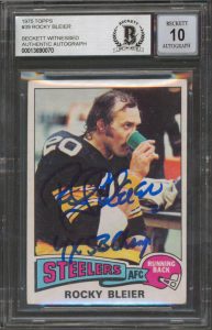 STEELERS ROCKY BLEIER “4X SB CHAMPS” SIGNED 1975 TOPPS #39 CARD AUTO 10 BAS SLAB COLLECTIBLE MEMORABILIA