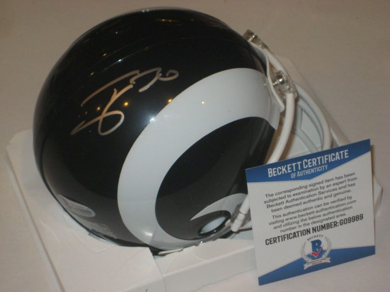 TODD GURLEY SIGNED LOS ANGELES RAMS MINI-HELMET W/ BECKETT COA COLLECTIBLE MEMORABILIA