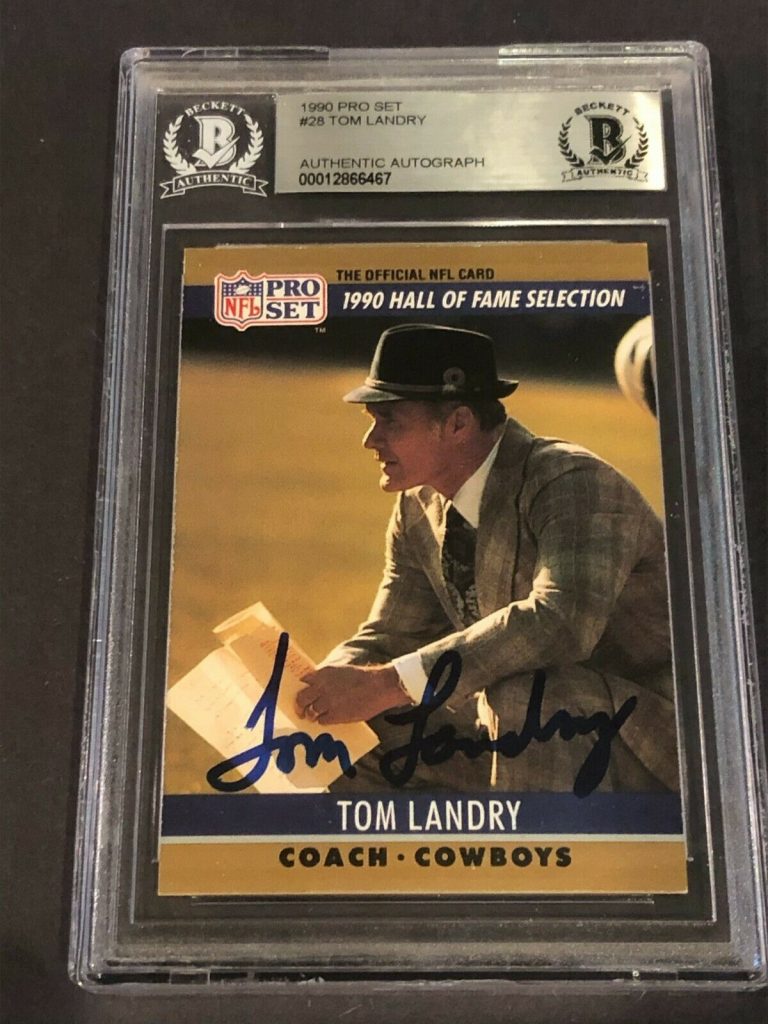 Tom Landry Signed 1990 Pro Set Card 28 Beckett Authenticated Bas