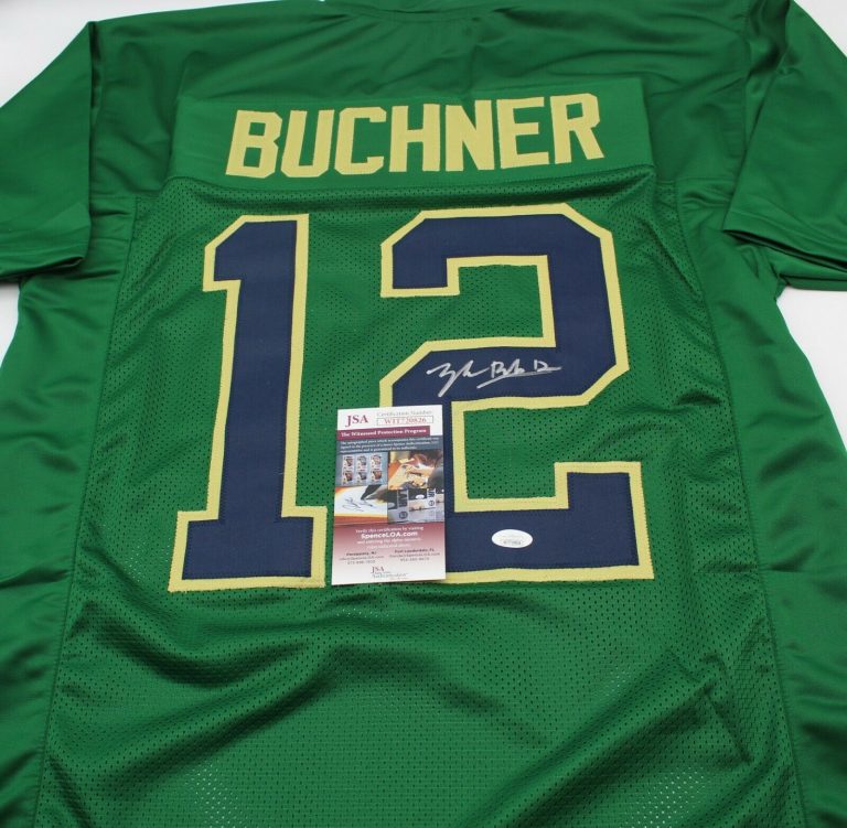 TYLER BUCHNER SIGNED CUSTOM NOTRE DAME GREEN JERSEY W/JSA COA WITNESS #1 COLLECTIBLE MEMORABILIA
