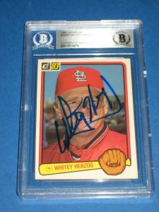 WHITEY HERZOG (CARDINALS) SIGNED 1983 DONRUSS CARD #530A BECKETT AUTHENTICATED COLLECTIBLE MEMORABILIA
