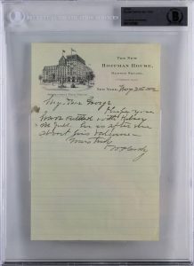 WILLIAM CODY “BUFFALO BILL” SIGNED 5.75×9 1902 HAND WRITTEN LETTER BAS SLABBED COLLECTIBLE MEMORABILIA