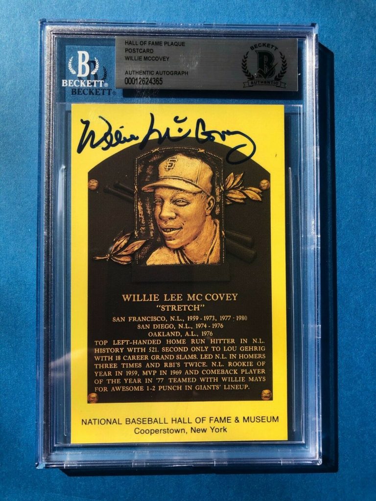 WILLIE MCCOVEY SIGNED HALL OF FAME PLAQUE POSTCARD BECKETT AUTHENTICATED BAS COLLECTIBLE MEMORABILIA