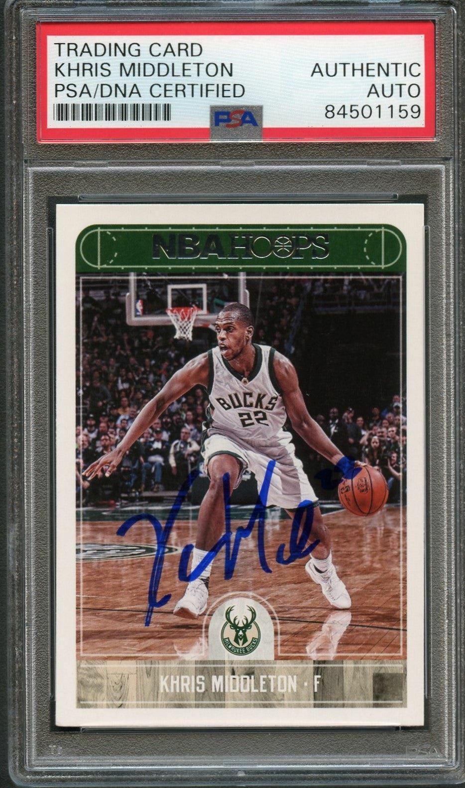 2017-18 NBA Hoops #14 Khris Middleton Signed Card AUTO PSA/DNA Slabbed Bucks
