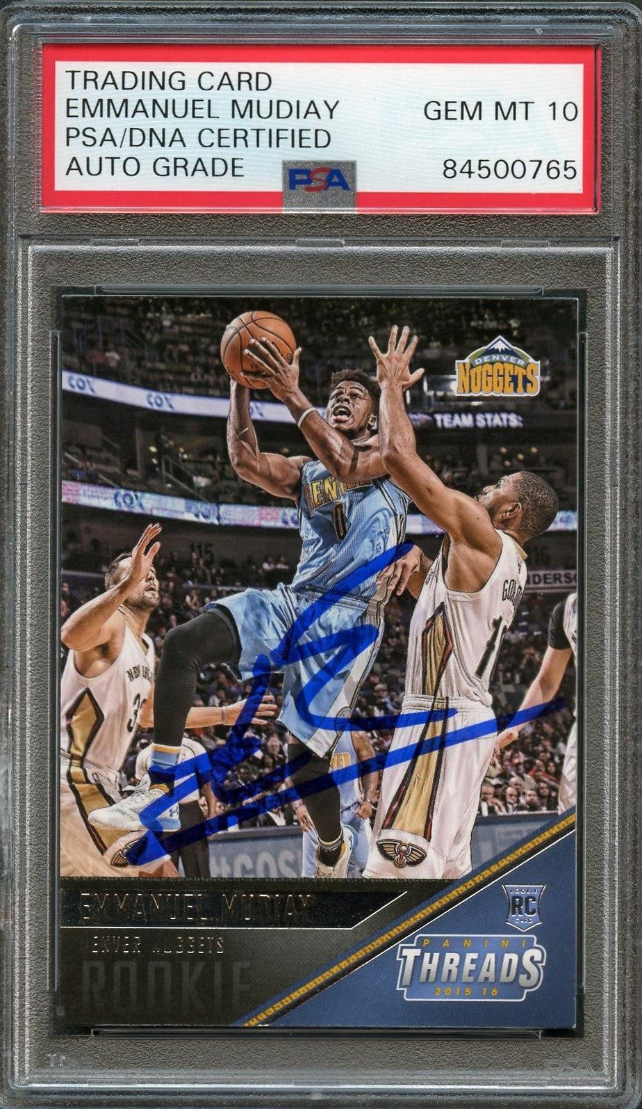 2015-16 Panini Threads #200 Emmanuel Mudiay Signed Rookie Card AUTO 10 PSA Slabb