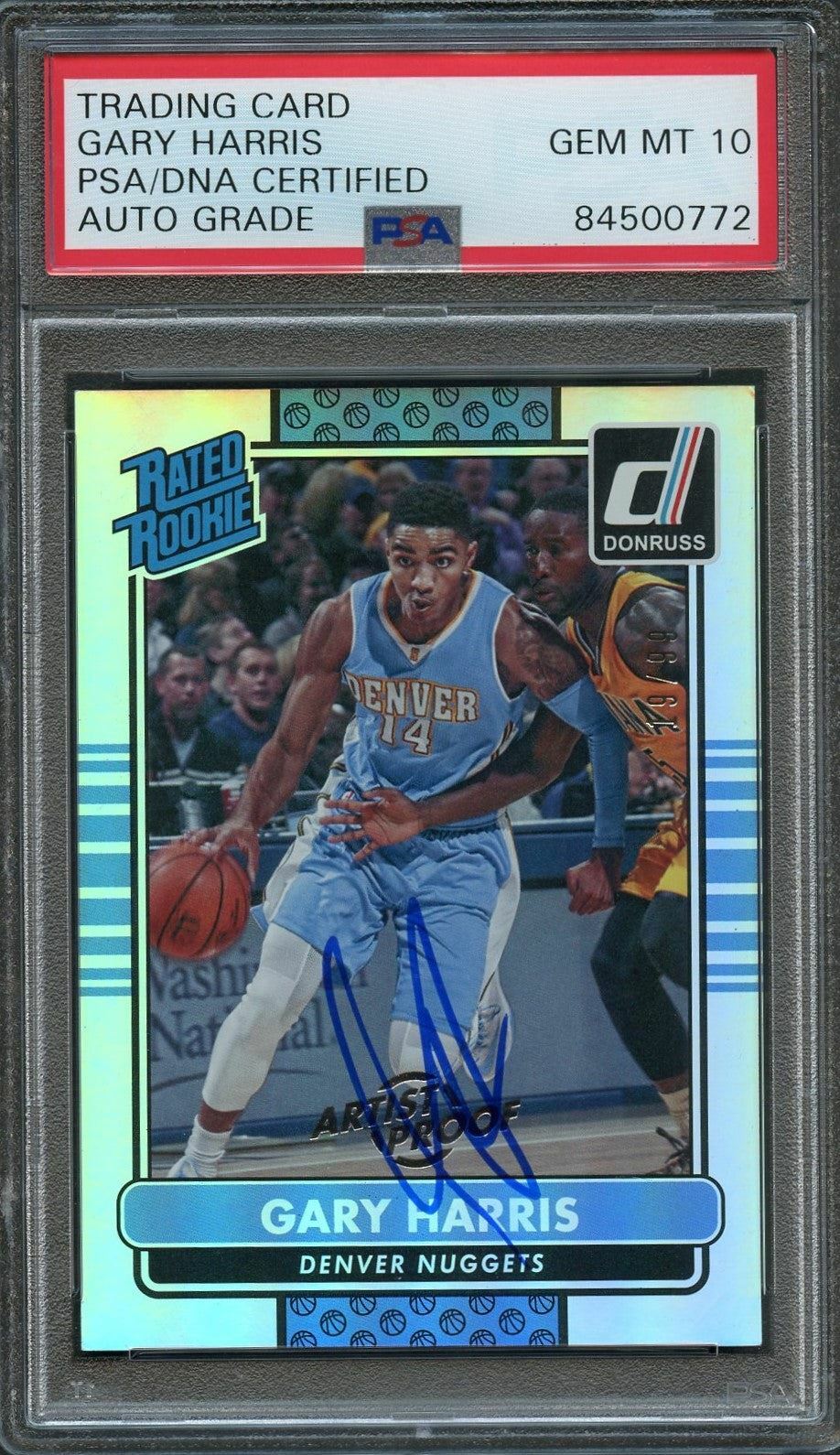 2014 Donruss Rated Rookie Artist's Proof #228 Gary Harris Signed AUTO 10 PSA Sla