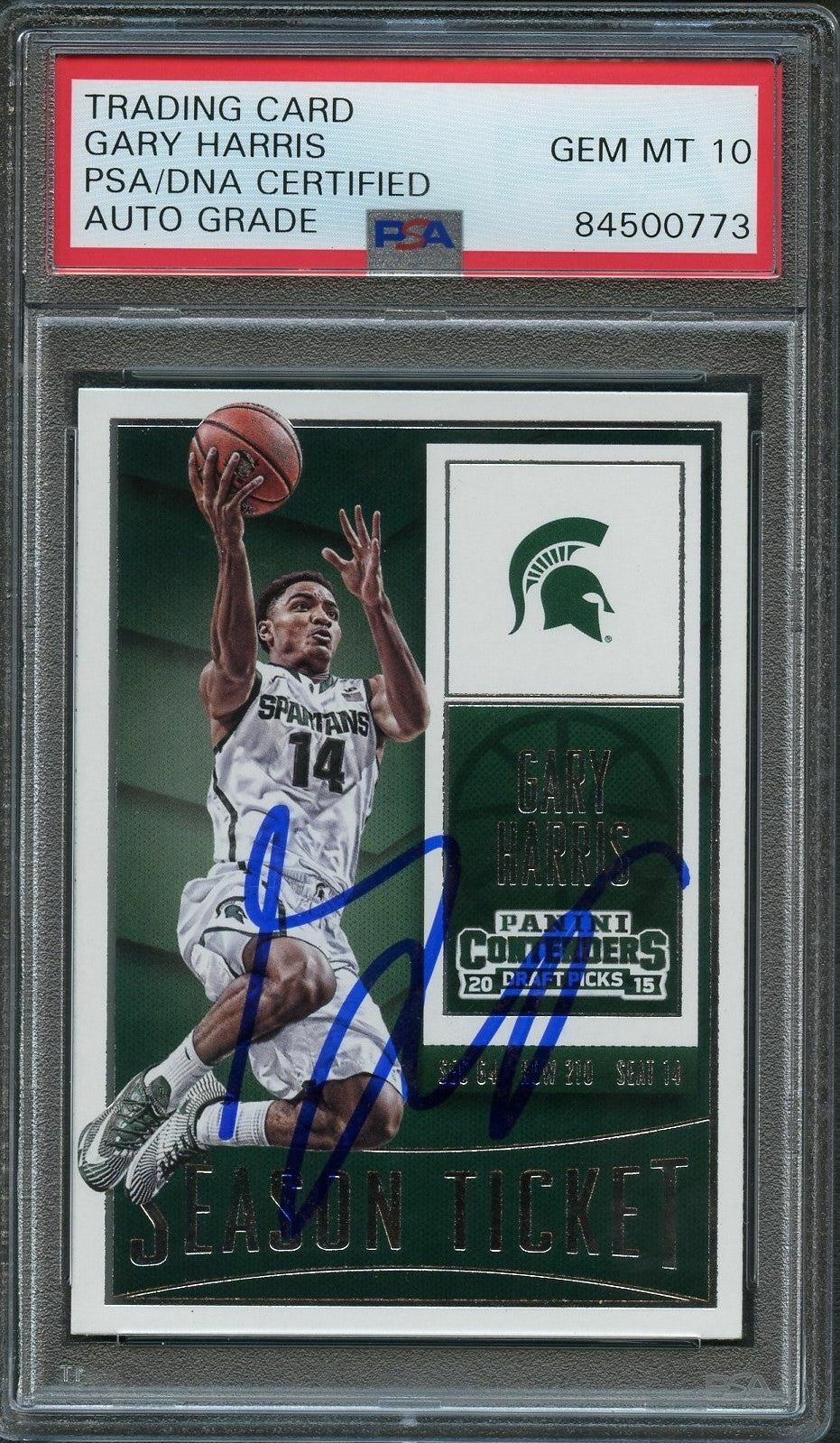 2015-16 Contenders Draft Picks #34 Gary Harris Signed AUTO 10 PSA Slabbed Sparta