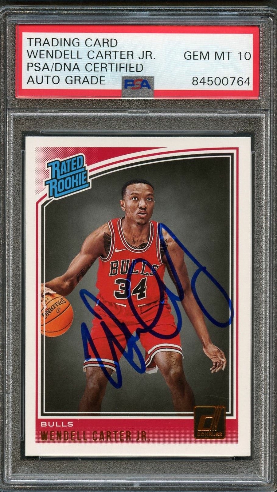 2018-19 Panini Donruss #170 Wendell Carter Jr. Signed Card AUTO 10 PSA Slabbed R