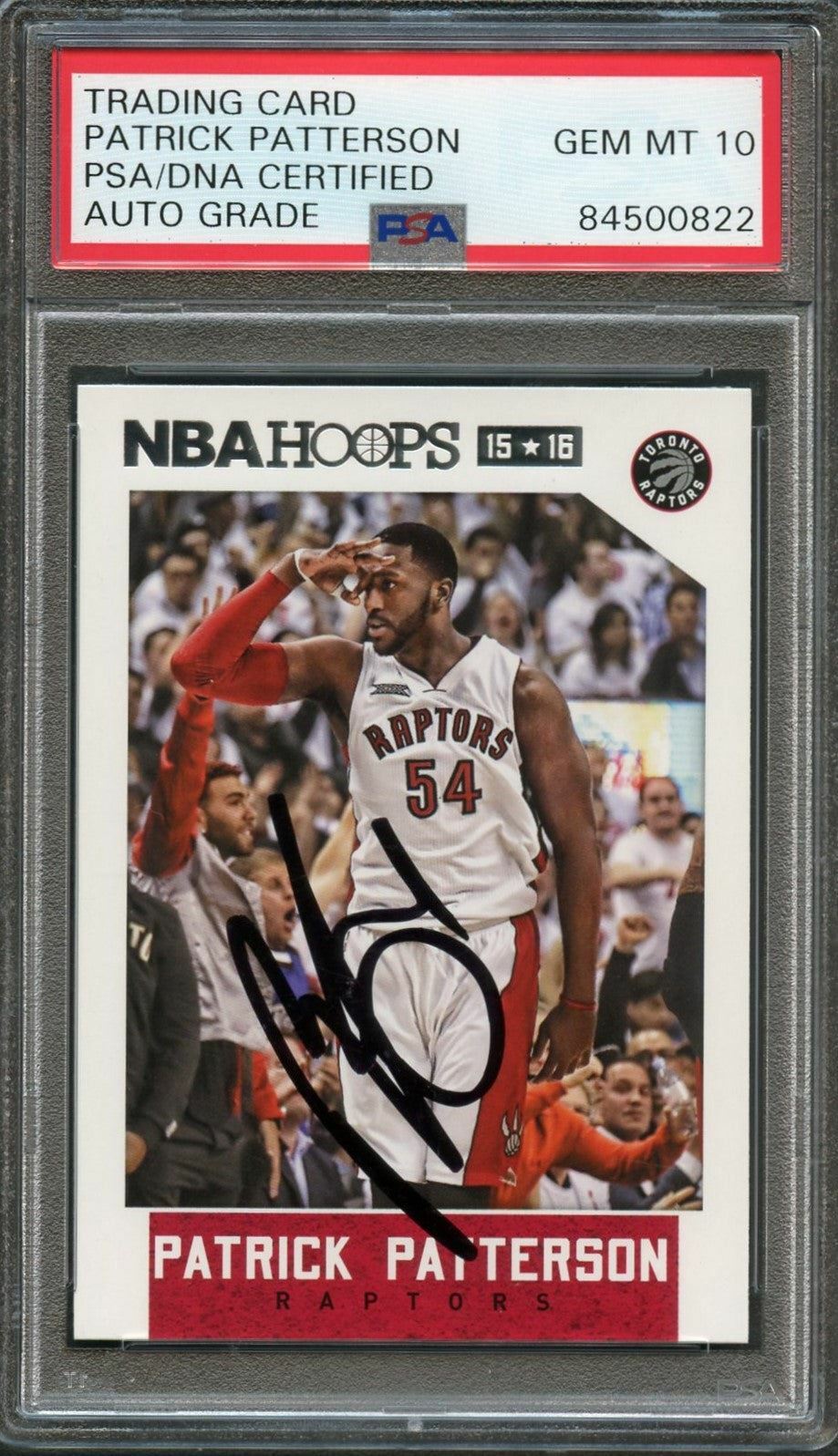 2015-16 NBA Hoops #196 Patrick Patterson Signed Card AUTO 10 PSA Slabbed Raptors