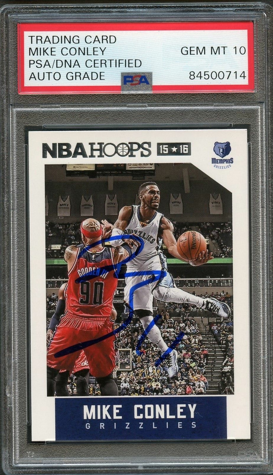 2015-16 NBA Hoops #254 Mike Conley signed Card Auto 10 PSA Slabbed Grizzlies