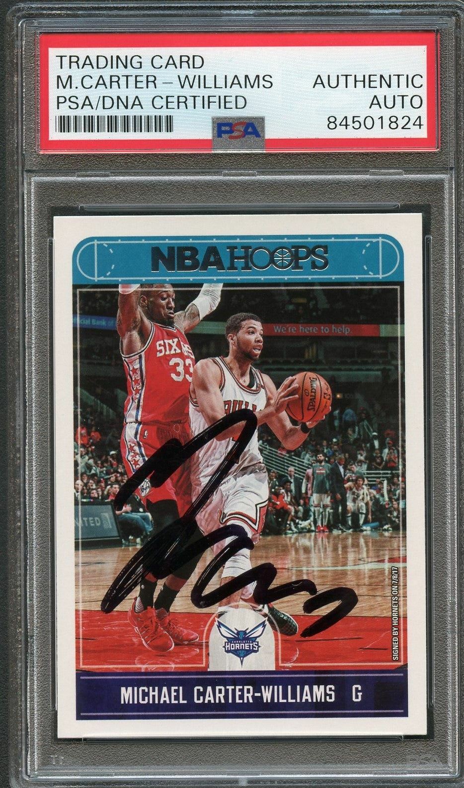 2017-18 NBA Hoops #19 Michael Carter-Williams Signed Card AUTO PSA/DNA Slabbed H