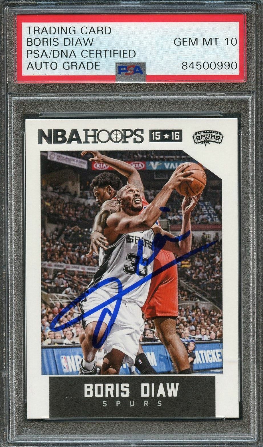 2015-16 NBA Hoops #255 Boris Diaw Signed Card AUTO 10 PSA Slabbed Spurs