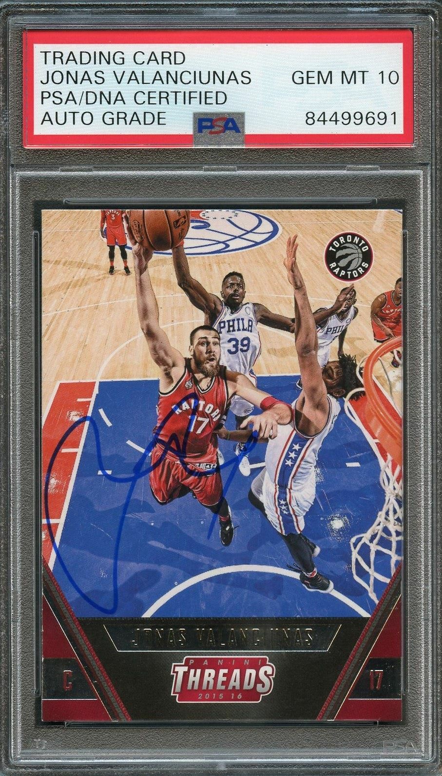 2015-16 Panini Threads #27 Jonas Valanciunas Signed Card AUTO 10 PSA Slabbed Rap