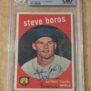 1959 STEVE BOROS #331 TIGERS SIGNED CARD BECKETT AUTHENTIC AUTO VINTAGE