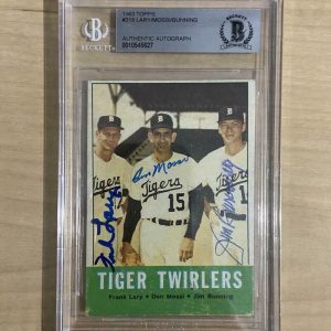 1963 TOPPS LARY/MOSSI/BUNNING TIGERS SIGNED CARD BECKETT AUTHENTIC AUTO VINTAGE