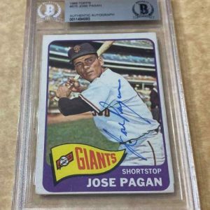 1965 TOPPS JOSE PAGAN GIANTS DECEASED SIGNED CARD BECKETT AUTHENTIC AUTOGRAPHED