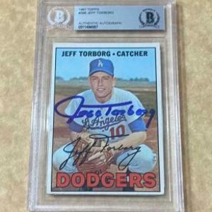 1967 TOPPS JEFF TORBORG #398 DODGERS SIGNED CARD BECKETT AUTHENTIC AUTO VINTAGE