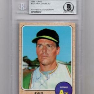 1968 TOPPS PAUL LINDBLAD A'S SIGNED CARD BECKETT AUTHENTIC AUTOGRAPH VINTAGE