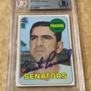 1969 TOPPS CAMILO PASCUAL SENATORS SIGNED CARD BECKETT AUTHENTIC AUTOGRAPHED