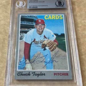 1970 TOPPS CHUCK TAYLOR CARDINALS DECEASED SIGNED CARD BECKETT AUTHENTIC AUTO