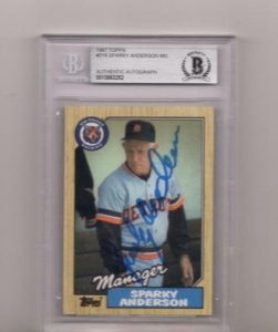 1987 TOPPS SPARKY ANDERSON #218 TIGERS SIGNED CARD BECKETT AUTHENTIC AUTOGRAPHED COLLECTIBLE MEMORABILIA