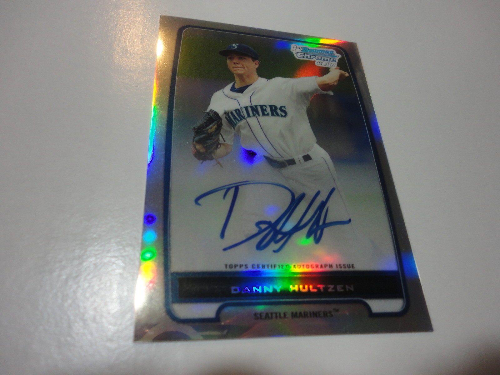 DANNY HULTZEN SEATTLE MARINERS 2012 BOWMAN CHROME AUTOGRAPHED RC REFRACTOR /500