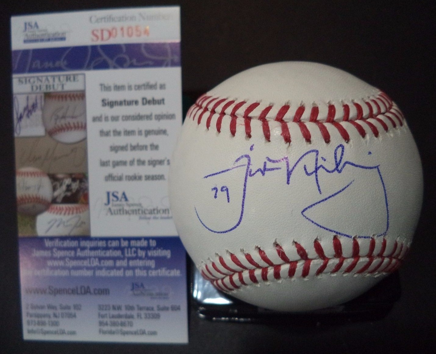 JUSTIN NICOLINO MIAMI MARLINS SIGNED ML BASEBALL SIGNATURE DEBUT JSA COA SD01054