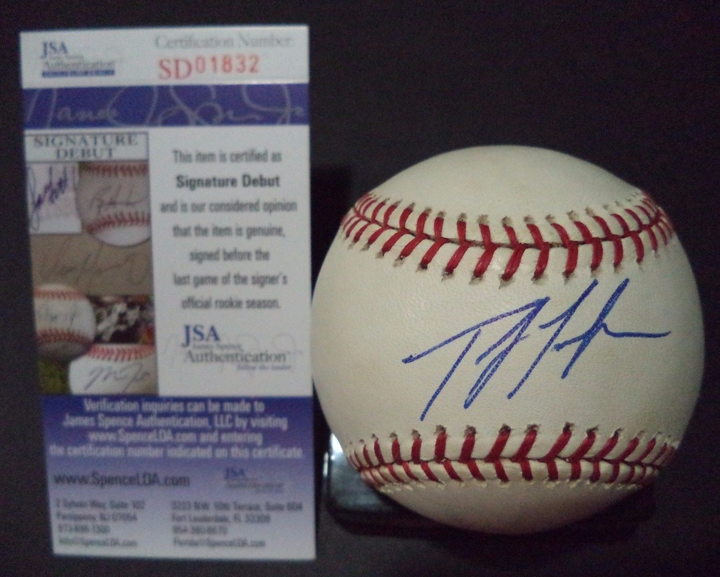 TAYLOR JUMGMANN BREWERS SIGNED AUTO ML BASEBALL SIGNATURE DEBUT JSA COA #SD01832