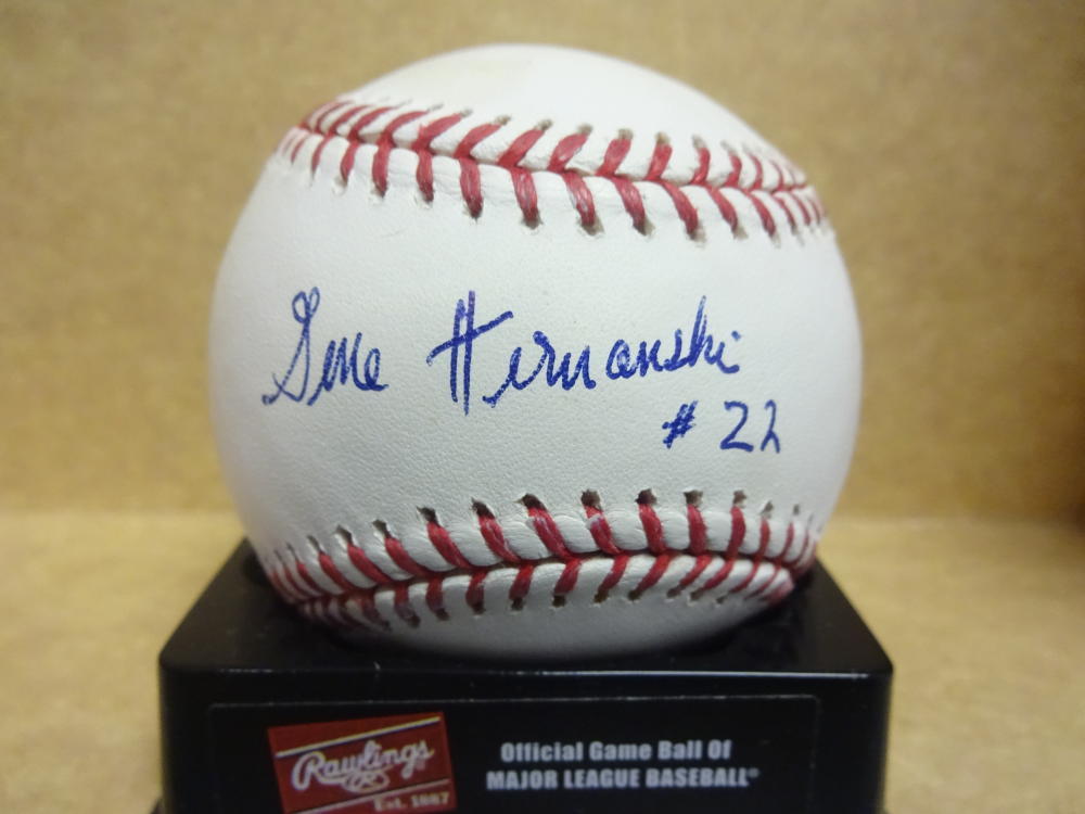 GENE HERMANSKI DODGERS #22 DECEASED SIGNED M.L. BASEBALL W/COA