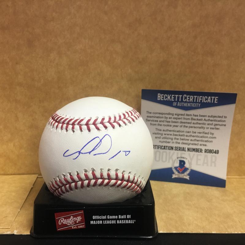 NOMAR MAZARA TEXAS RANGERS SIGNED M.L. BASEBALL ROOKIE YEAR BECKETT COA