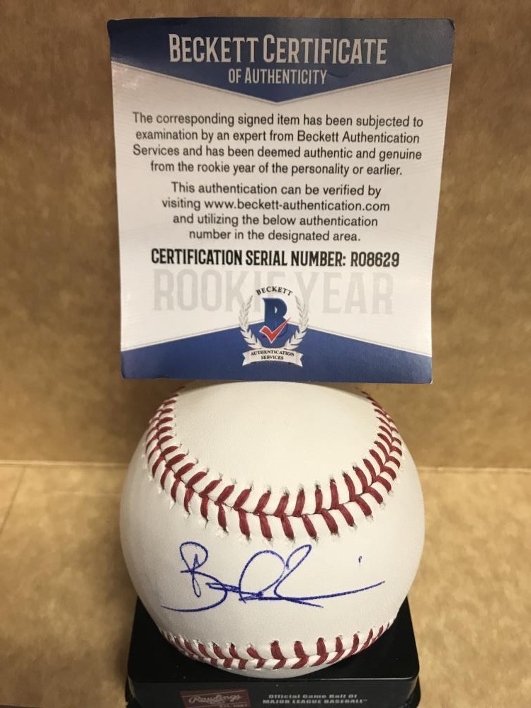 BRADLEY ZIMMER INDIANS SIGNED M.L. BASEBALL ROOKIE YEAR BECKETT R08629