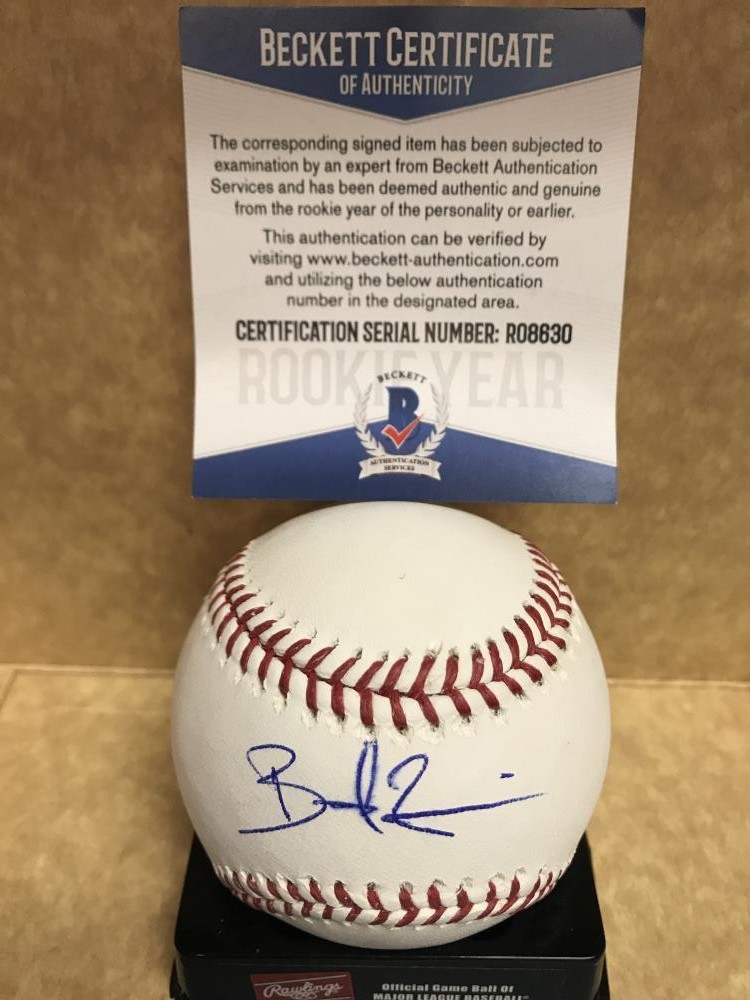 BRADLEY ZIMMER INDIANS SIGNED M.L. BASEBALL ROOKIE YEAR BECKETT R08630