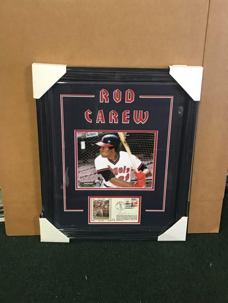 ROD CAREW ANGELS FRAMED MATTED SIGNED DATED GATEWAY ENVELOPE W/COA